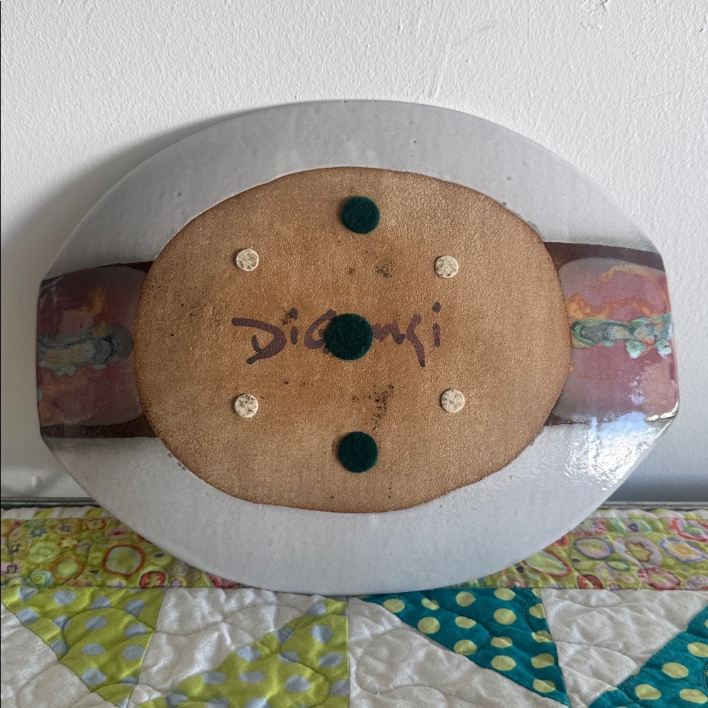 Vintage 80s/90s Abstract Handmade Ceramic Tray, Signed - Picture 2 of 3